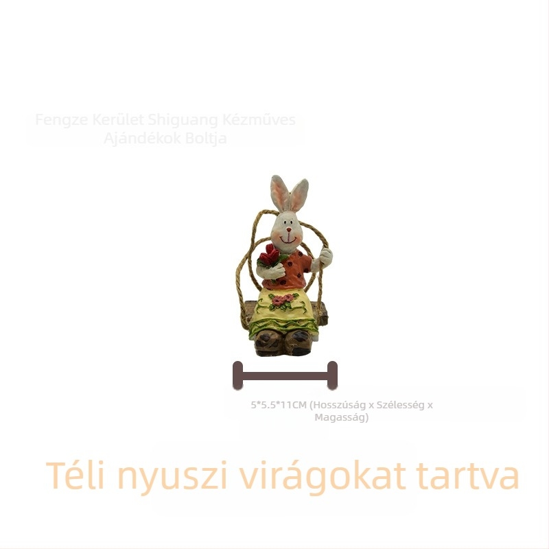 Műgyanta nyúl kertészeti szobor, pasztorális stílusú kültéri dekoráció