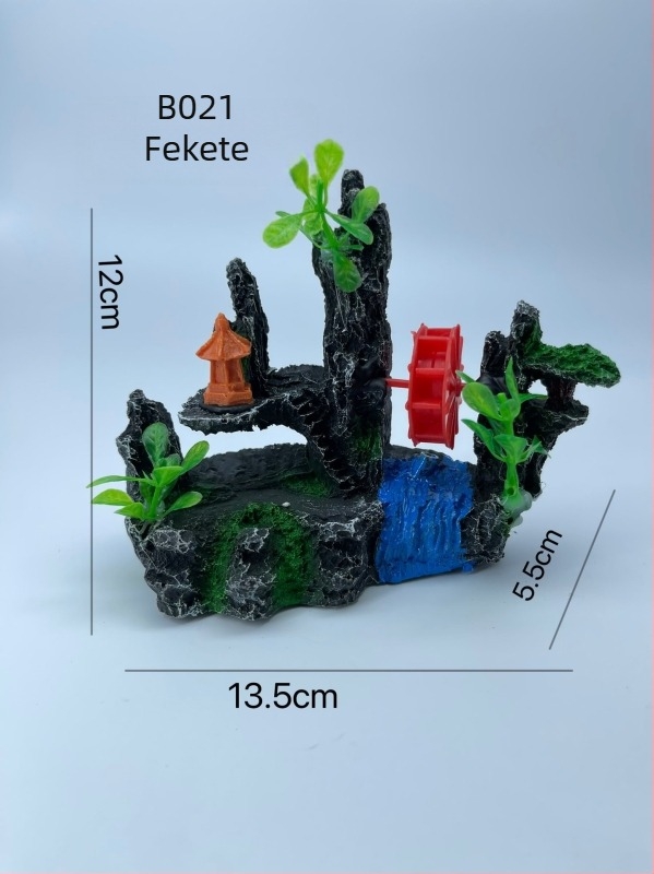 Szintetikus műgyanta akváriumi táj dísz, idilli mikro-táj bonsai-val és sziklas domb, Xiaoyu era