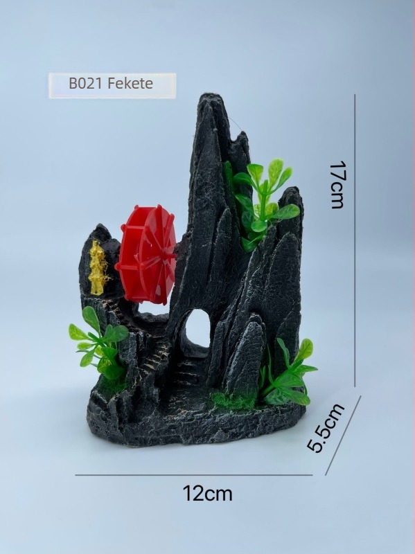 Szintetikus műgyanta akváriumi táj dísz, idilli mikro-táj bonsai-val és sziklas domb, Xiaoyu era