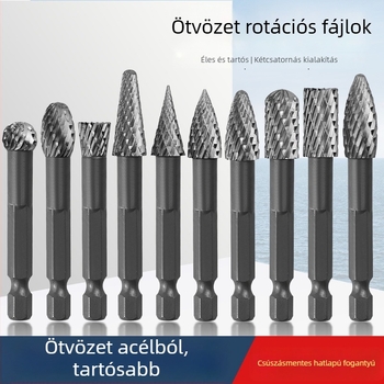 Hatszögletű markolattal rendelkező faipari marófej, ötvözött acél, forgó reszelő gravírozáshoz, tágításhoz, fúráshoz és csiszoláshoz