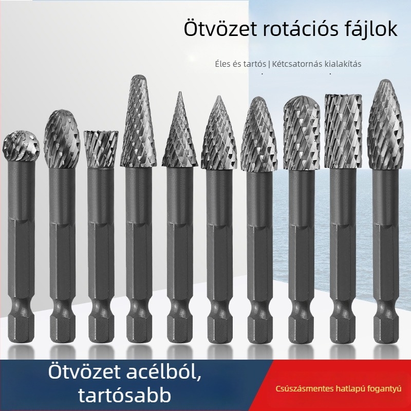 Hatszögletű markolattal rendelkező faipari marófej, ötvözött acél, forgó reszelő gravírozáshoz, tágításhoz, fúráshoz és csiszoláshoz