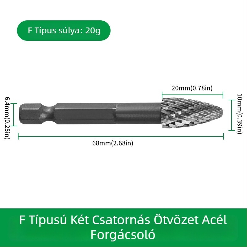 Hatszögletű markolattal rendelkező faipari marófej, ötvözött acél, forgó reszelő gravírozáshoz, tágításhoz, fúráshoz és csiszoláshoz
