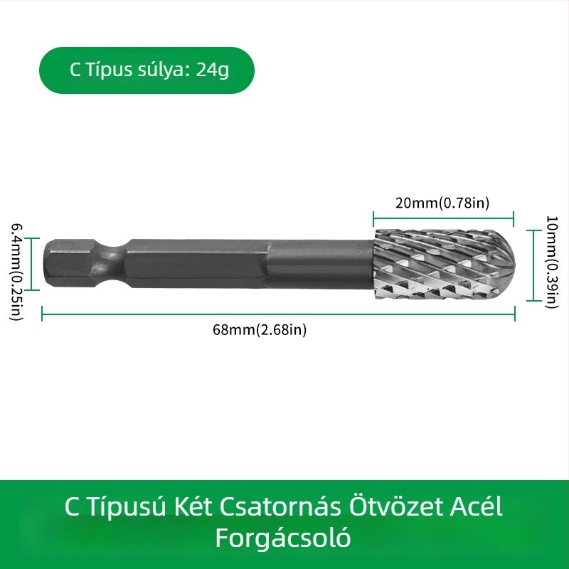 Hatszögletű markolattal rendelkező faipari marófej, ötvözött acél, forgó reszelő gravírozáshoz, tágításhoz, fúráshoz és csiszoláshoz