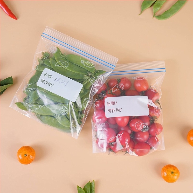 Dupla Ziplock zacskó, átlátszó, nedvességálló és megerősített élelmiszer-záró tasak; Anyag: új anyag; Cél: általános csomagolás; Zárási hossz: 1 cm