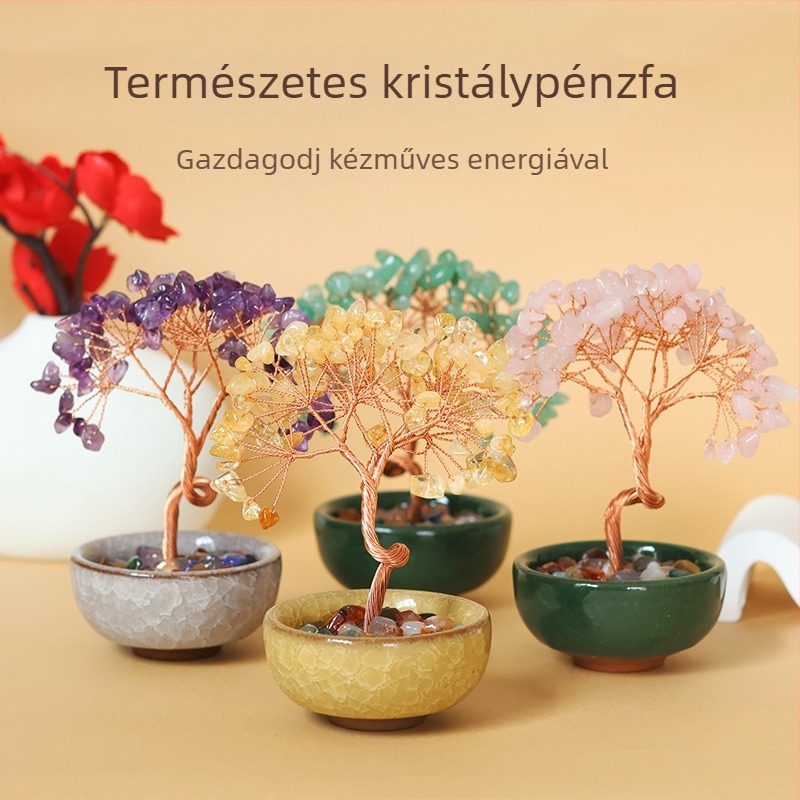 Ametiszt kristály Szerencse Fája – modern, letisztult asztali dekor otthonra és irodába