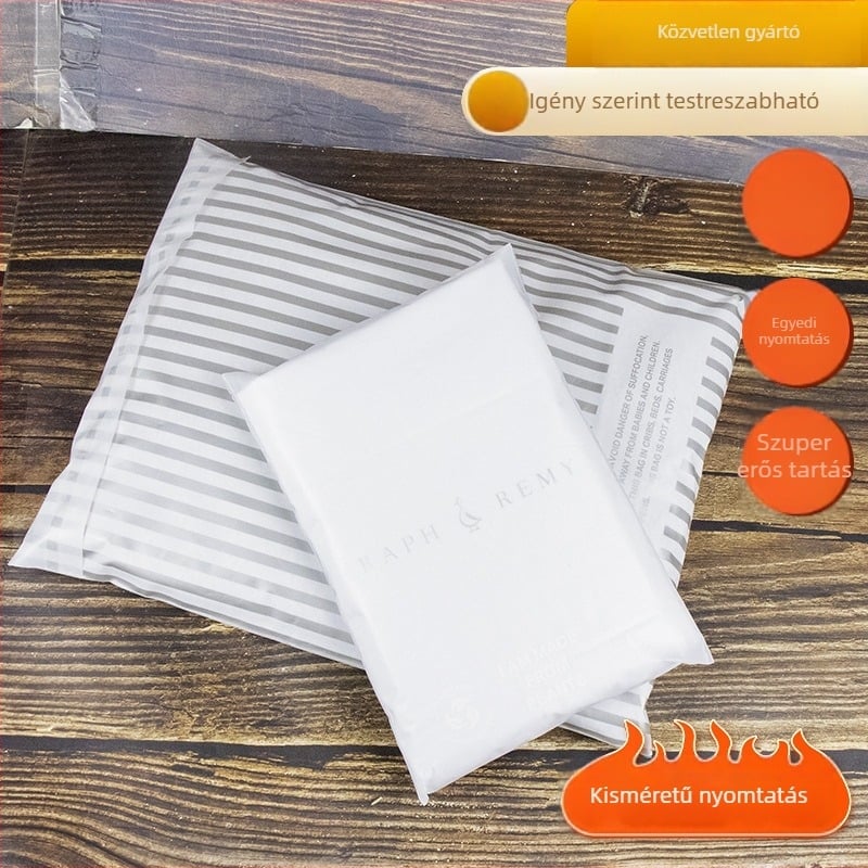 Egyedi PLA biodegradábilis ruházati csomagoló taszka, téglalap alakú, öntapadós zárás, vízálló, zárási hossz 1 cm, termékkód ZG 240523