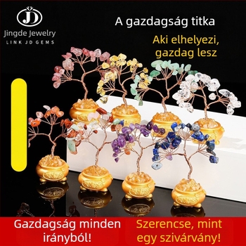 Természetes ametiszt kristály kavicsból készült mini pénzfa, dekoráció otthonra és az irodába