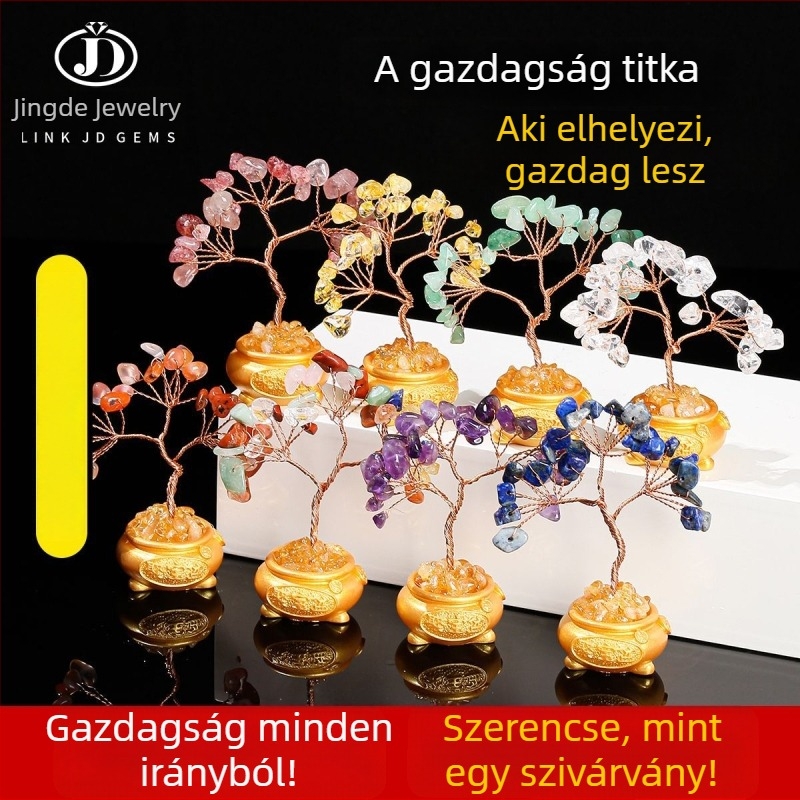 Természetes ametiszt kristály kavicsból készült mini pénzfa, dekoráció otthonra és az irodába