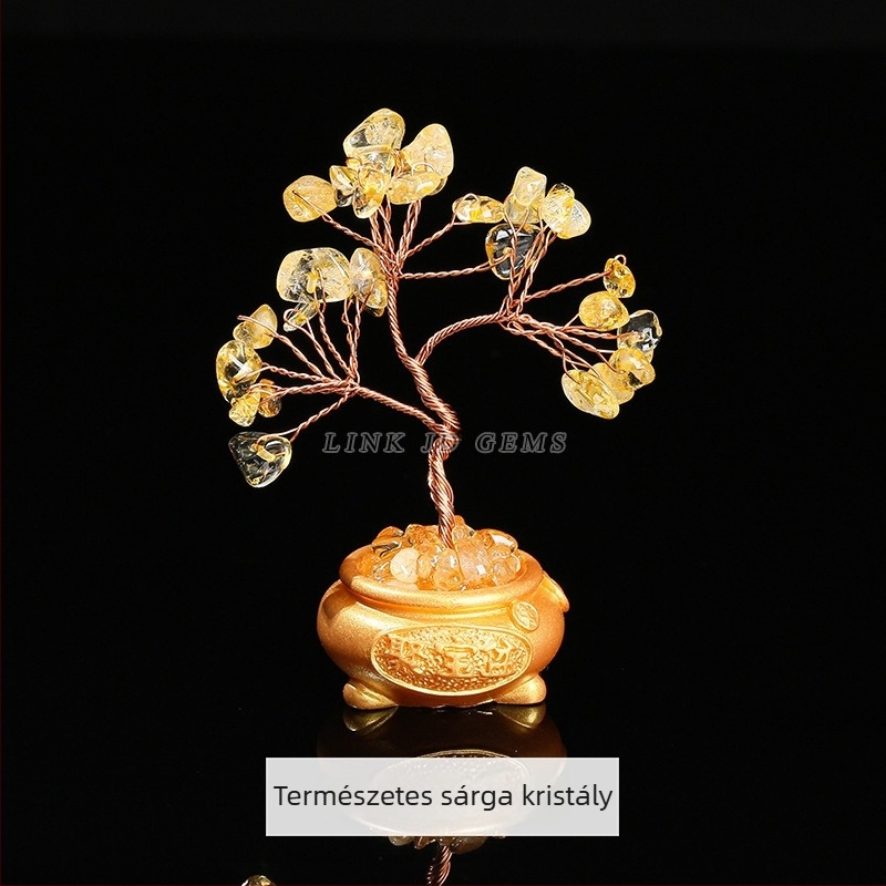 Természetes ametiszt kristály kavicsból készült mini pénzfa, dekoráció otthonra és az irodába