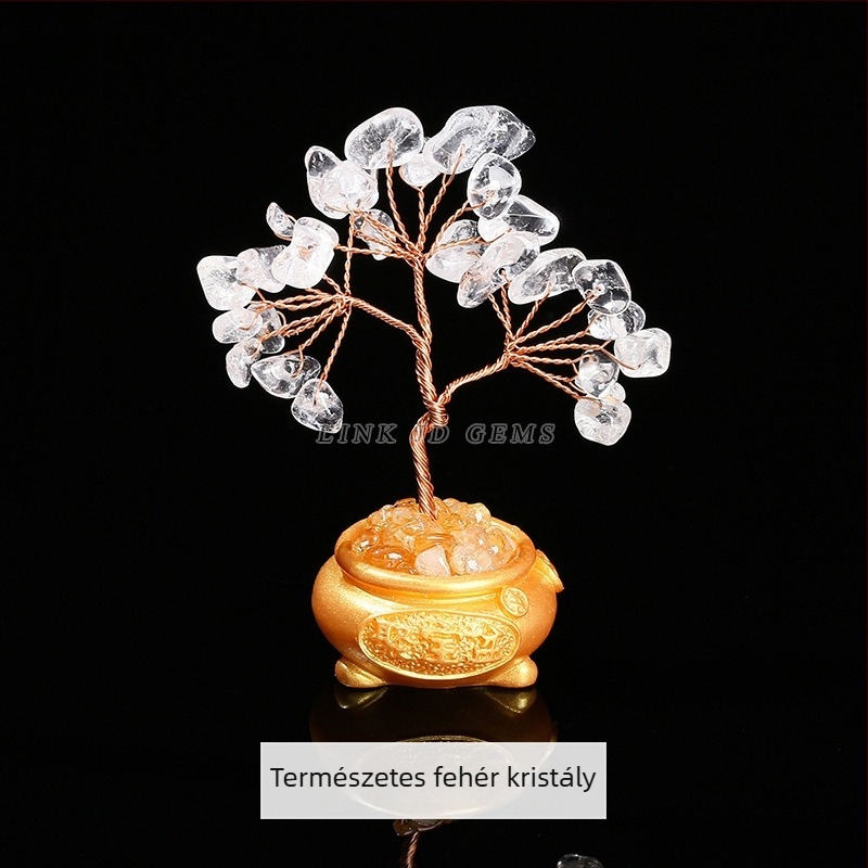 Természetes ametiszt kristály kavicsból készült mini pénzfa, dekoráció otthonra és az irodába