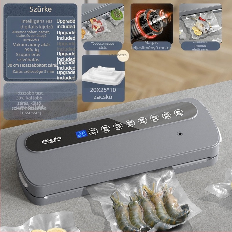 Háztartási vákuumcsomagoló gép élelmiszercsomagoláshoz, nedves–száraz kettős használat, műanyag tömítés