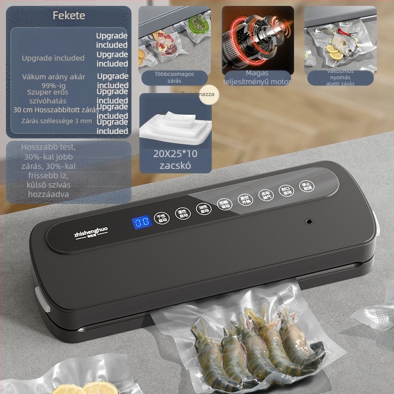 Háztartási vákuumcsomagoló gép élelmiszercsomagoláshoz, nedves–száraz kettős használat, műanyag tömítés