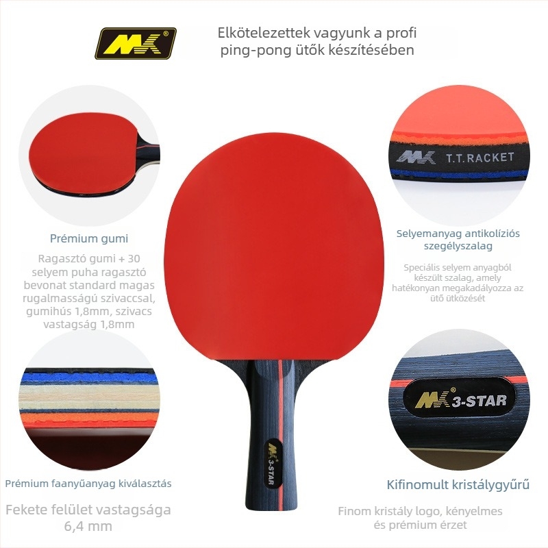 MK asztalitenisz készlet nyárfa alaplappal, reverse glue gumival, vízszintes ütő, hosszú nyél