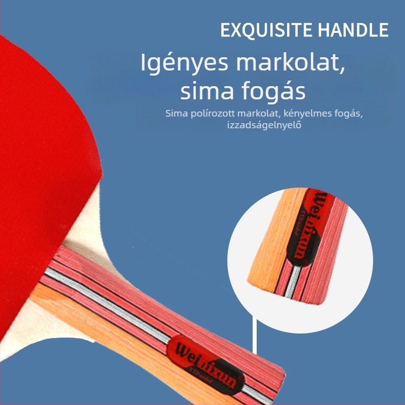 Kezdő szintű asztalitenisz ütő készlet labdákkal, készleten, vízszintes fogás, hosszú nyeletű, felnőttek és diákok számára, kétoldalas fordított gumi, csillagos értékelés