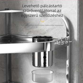 Rozsdamentes acél konyhai tároló sarokpolc – Többszintes, padlóálló, lyukmentes, fűszertartó polc