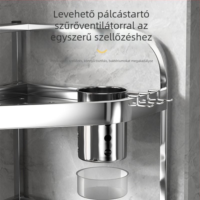 Rozsdamentes acél konyhai tároló sarokpolc – Többszintes, padlóálló, lyukmentes, fűszertartó polc
