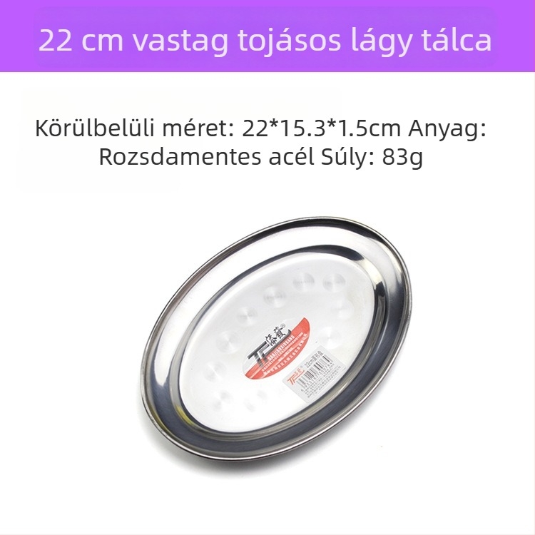 Rozsdamentes acél ovális tál – tojás alakú dizájn, gőzölt halhoz, rizst tekercshez és grillhez; Anyag: rozsdamentes acél; Stílus: egyszerű modern; Mikrohullámú sütő: nem használható; Szállodák és étkezések számára