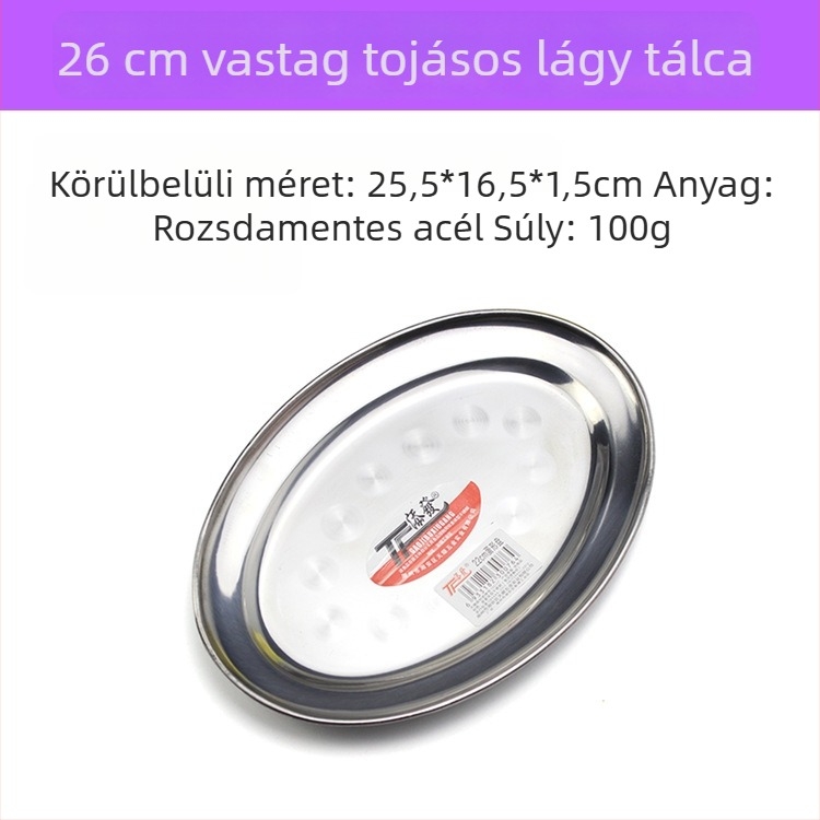 Rozsdamentes acél ovális tál – tojás alakú dizájn, gőzölt halhoz, rizst tekercshez és grillhez; Anyag: rozsdamentes acél; Stílus: egyszerű modern; Mikrohullámú sütő: nem használható; Szállodák és étkezések számára