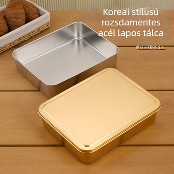 Hosszúkás rozsdamentes acél edény fedővel, tiramisu és sütemény sütéséhez, könnyed luxus retro stílus.