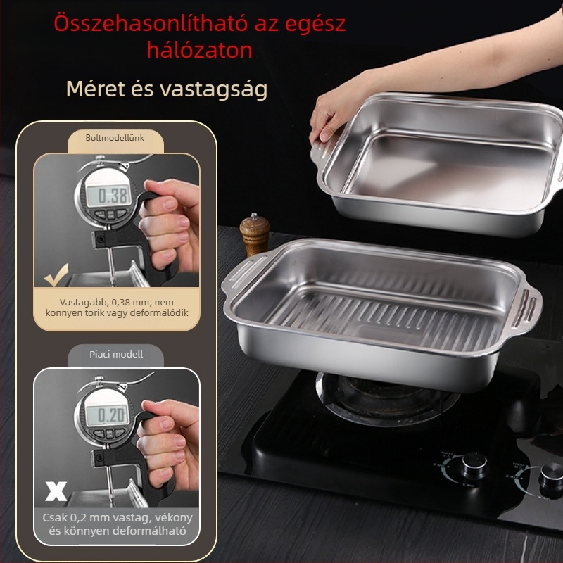 Rozsdamentes acél hal grillező tál, téglalap alakú, hordozható, szigetelt, könnyen tisztítható, 530 g