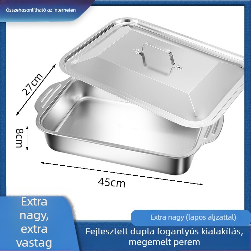 Rozsdamentes acél hal grillező tál, téglalap alakú, hordozható, szigetelt, könnyen tisztítható, 530 g
