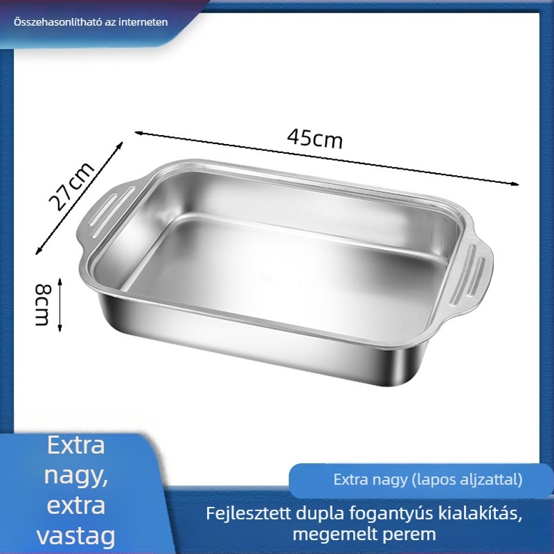 Rozsdamentes acél hal grillező tál, téglalap alakú, hordozható, szigetelt, könnyen tisztítható, 530 g