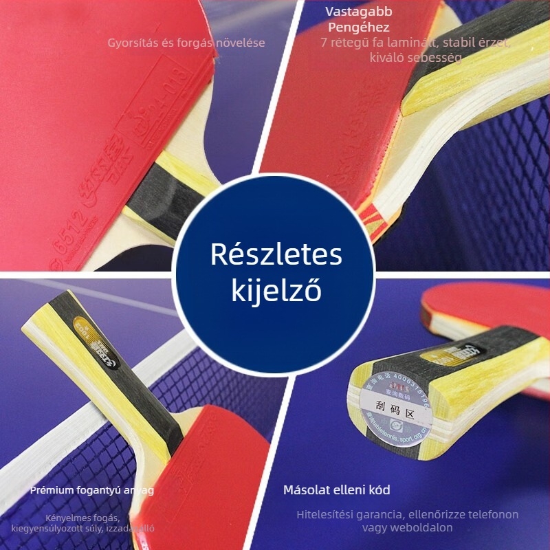 DHS asztalitenisz ütő, modellek T1002 vízszintes és T1006 függőleges, kezdő 1 csillagos, nyárfából készült penge, ragasztó gumi