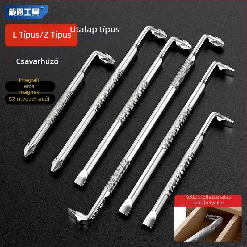 Dane könyök csavarhúzó, mágneses, Z- és L-alakú, keresztes és hatszögletű (Allen) bitekkel, 90° hajlítás, Cr-V acélból