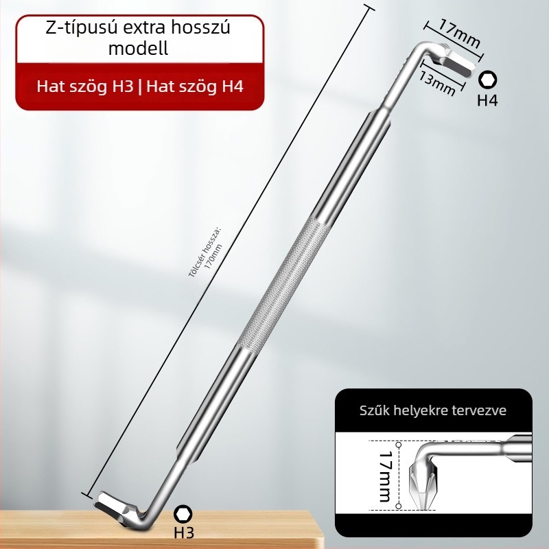 Dane könyök csavarhúzó, mágneses, Z- és L-alakú, keresztes és hatszögletű (Allen) bitekkel, 90° hajlítás, Cr-V acélból