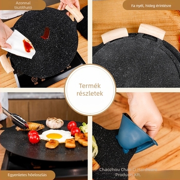 Nem tapadó öntöttvas grillsütő kempingezéshez, kör alakú, hordozható, könnyen tisztítható, 1 kg