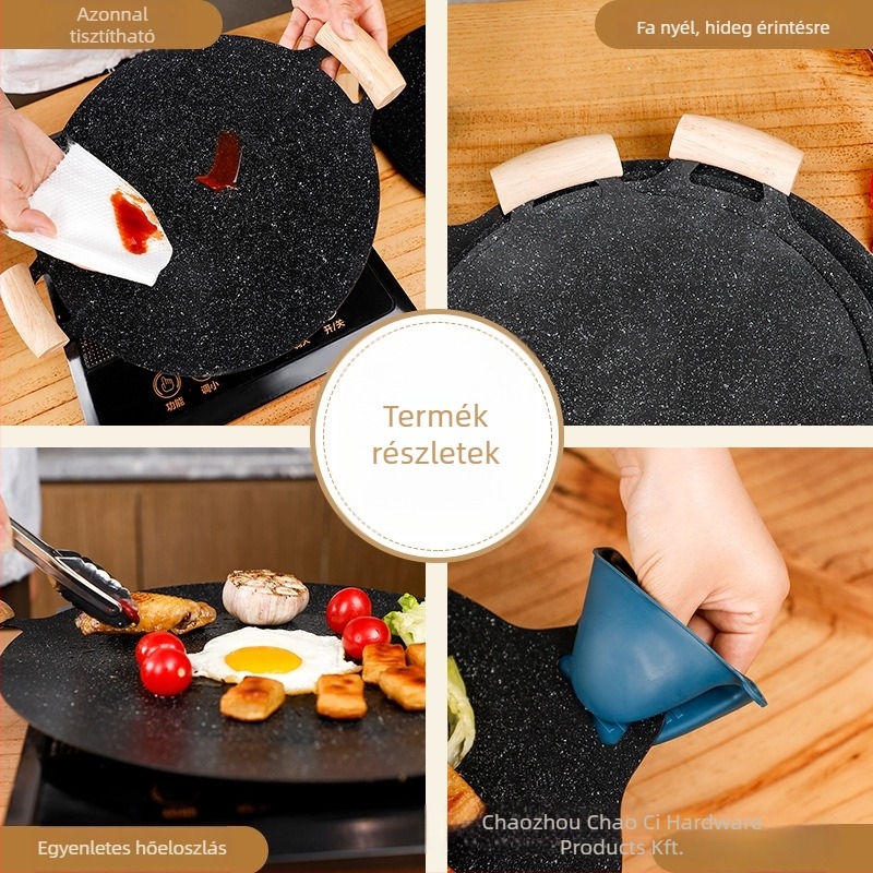 Nem tapadó öntöttvas grillsütő kempingezéshez, kör alakú, hordozható, könnyen tisztítható, 1 kg