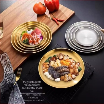304 rozsdamentes acél Koreai stílusú kerek grills tál, arany színű, sekély tál és tortatál