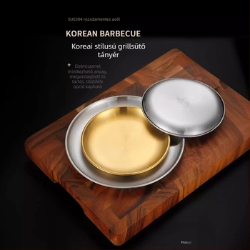 304 rozsdamentes acél Koreai stílusú kerek grills tál, arany színű, sekély tál és tortatál