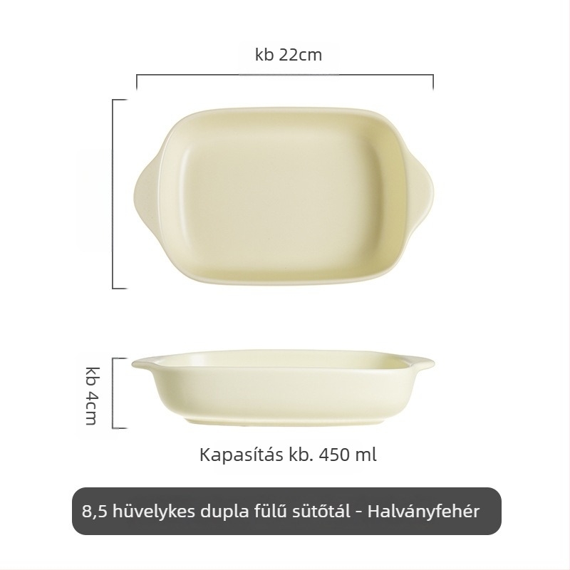 Junpin porcelán négyszögletes sütőtál dupla fogantyúval, színes mázzal borított felület, mikróban használható