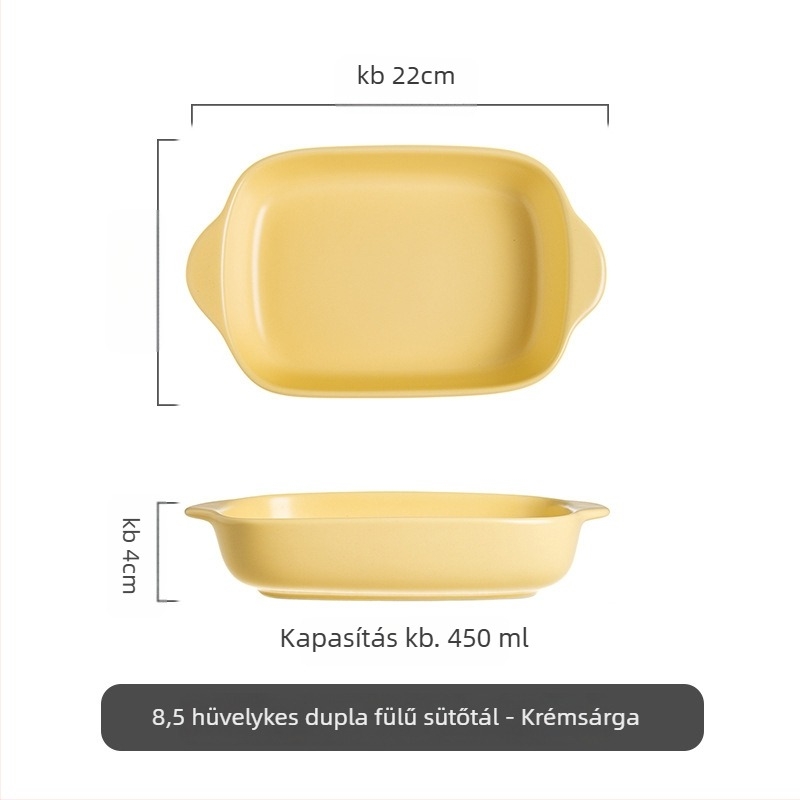 Junpin porcelán négyszögletes sütőtál dupla fogantyúval, színes mázzal borított felület, mikróban használható