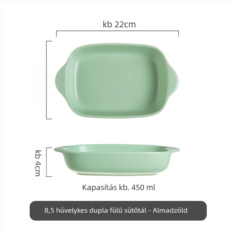 Junpin porcelán négyszögletes sütőtál dupla fogantyúval, színes mázzal borított felület, mikróban használható