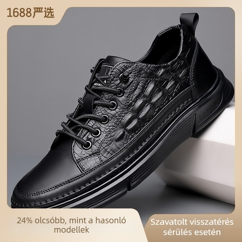 Férfi bőrlóferek – valódi bőr, gumítható talp, kerek orr, tavasz–ősz casual lábbeli