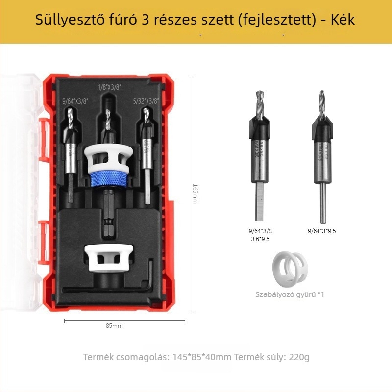 SUJIANG Kónuszos fúrókészlet ötvözetfejjel és mélységhatárolóval, kétélű konusz fúró és faipari lépcsős fúró