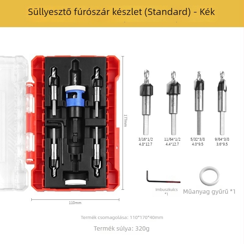 SUJIANG Kónuszos fúrókészlet ötvözetfejjel és mélységhatárolóval, kétélű konusz fúró és faipari lépcsős fúró