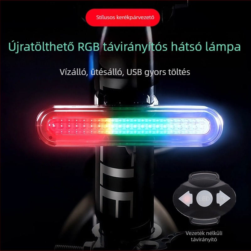Kerékpár hátsó lámpa vezeték nélküli távirányítóval, USB töltés, vízálló LED fény, fékfigyelmeztető fény