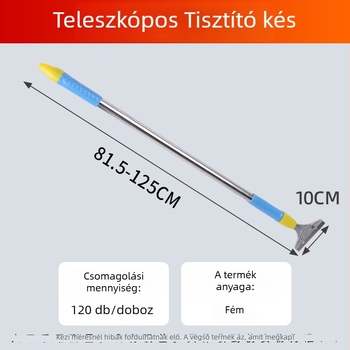 Hosszú fogantyúval rendelkező kihúzható tisztító kés, többfunkciós díszítő kaparó, tömítőkaparó üveg- és csempe felülethez, típus: sík pengéjű