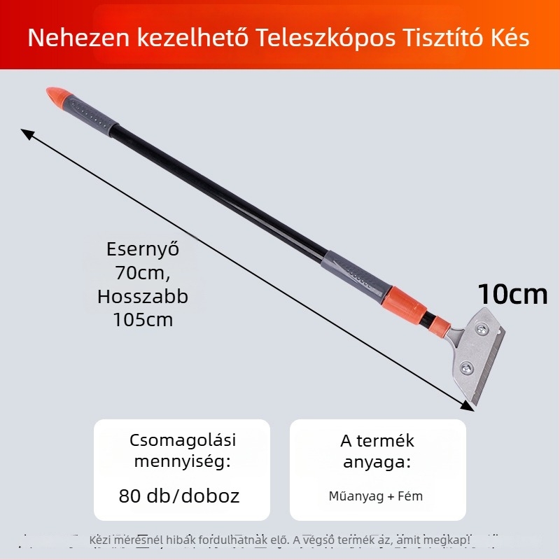 Hosszú fogantyúval rendelkező kihúzható tisztító kés, többfunkciós díszítő kaparó, tömítőkaparó üveg- és csempe felülethez, típus: sík pengéjű