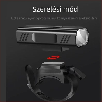 Kerékpár első lámpa, alumínium ötvözet, 2000 mAh, USB-C csatlakozás, snap rögzítés, éjszakai tekerésre út- és MTB kerékpárokhoz