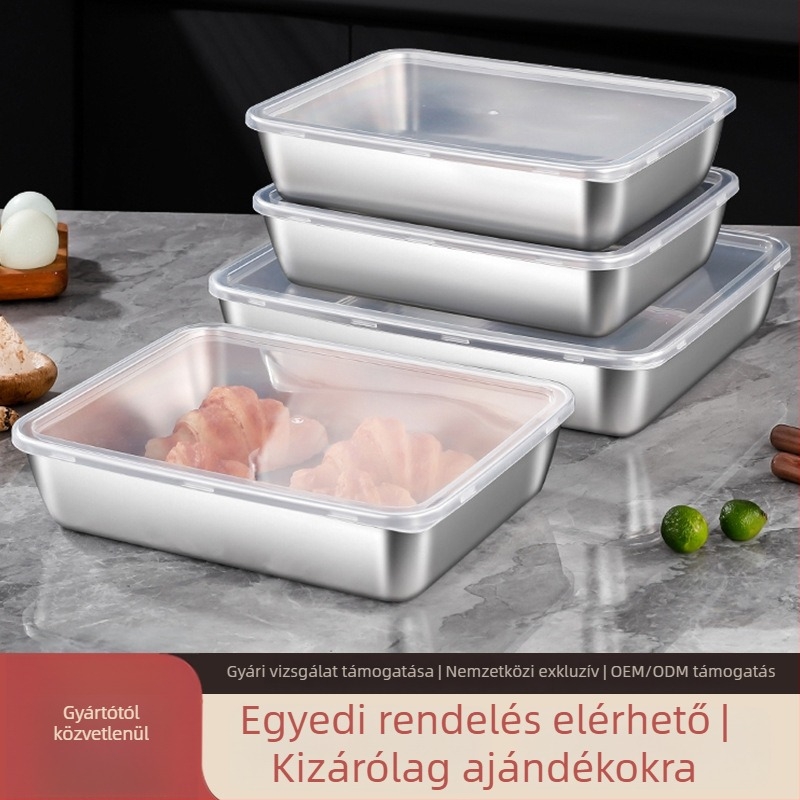 Megvastagított rozsdamentes acél négyszögletes tál fedővel – elektrolitikus felület, modern minimalista stílus, testreszabható, kereskedelmi használatra