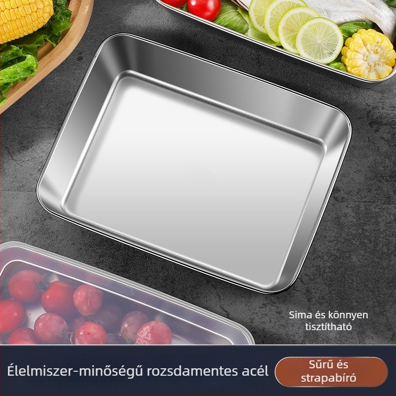 Megvastagított rozsdamentes acél négyszögletes tál fedővel – elektrolitikus felület, modern minimalista stílus, testreszabható, kereskedelmi használatra