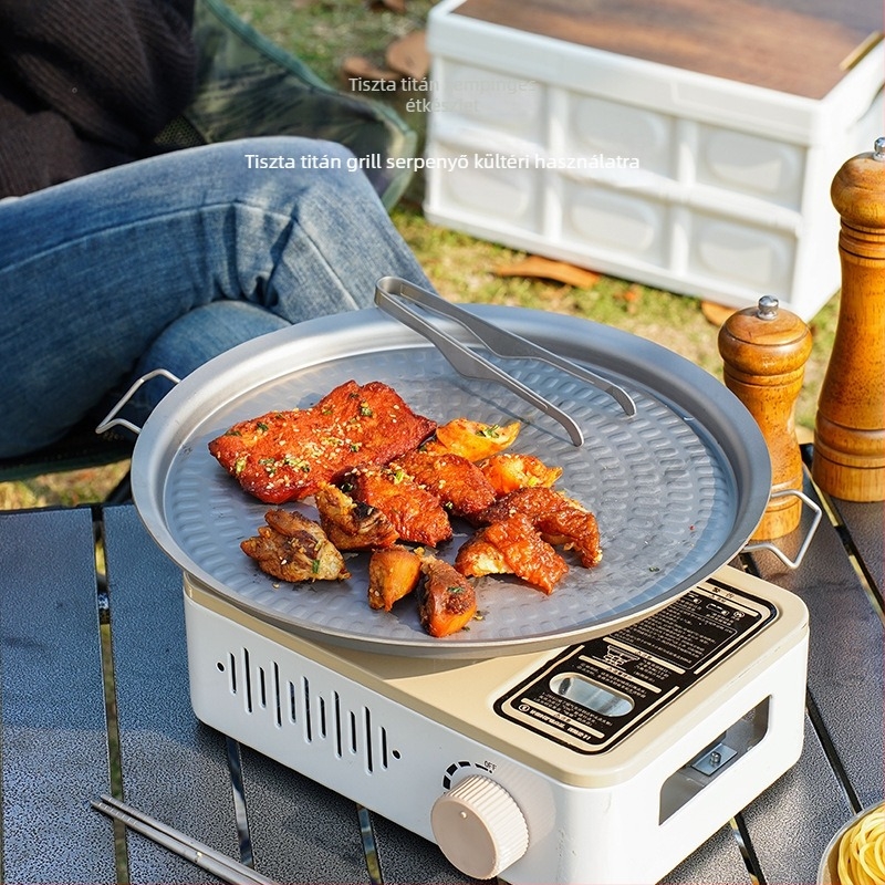 Tiszta titán grill- és serpenyő – kör alakú, egy darabból álló kivitel, vastított, 1,7 kg, tapadásmentes