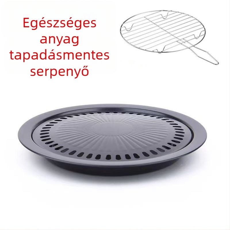 Elektromos kerámia grill serpenyő, tapadásmentes, rozsdamentes acél, kör alakú