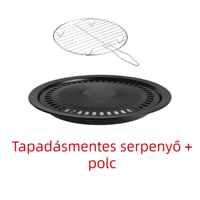 Elektromos kerámia grill serpenyő, tapadásmentes, rozsdamentes acél, kör alakú