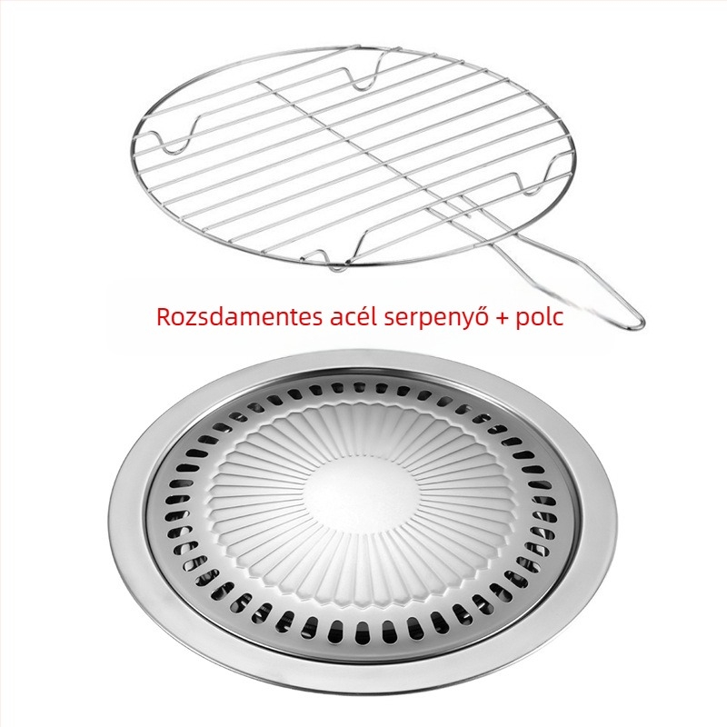 Elektromos kerámia grill serpenyő, tapadásmentes, rozsdamentes acél, kör alakú