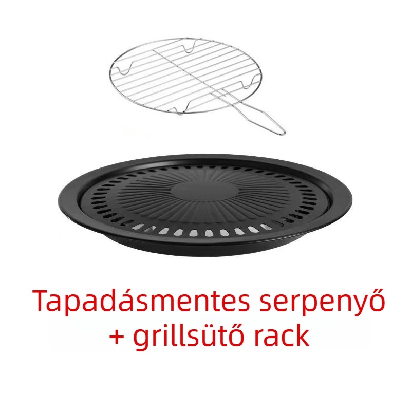 Elektromos kerámia grill serpenyő, tapadásmentes, rozsdamentes acél, kör alakú